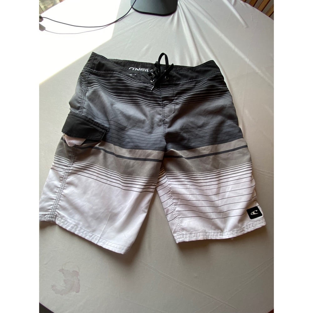 ONeill Mens Striped Board Shorts Black Grey White Surf Trunks SP9106031 Size 31